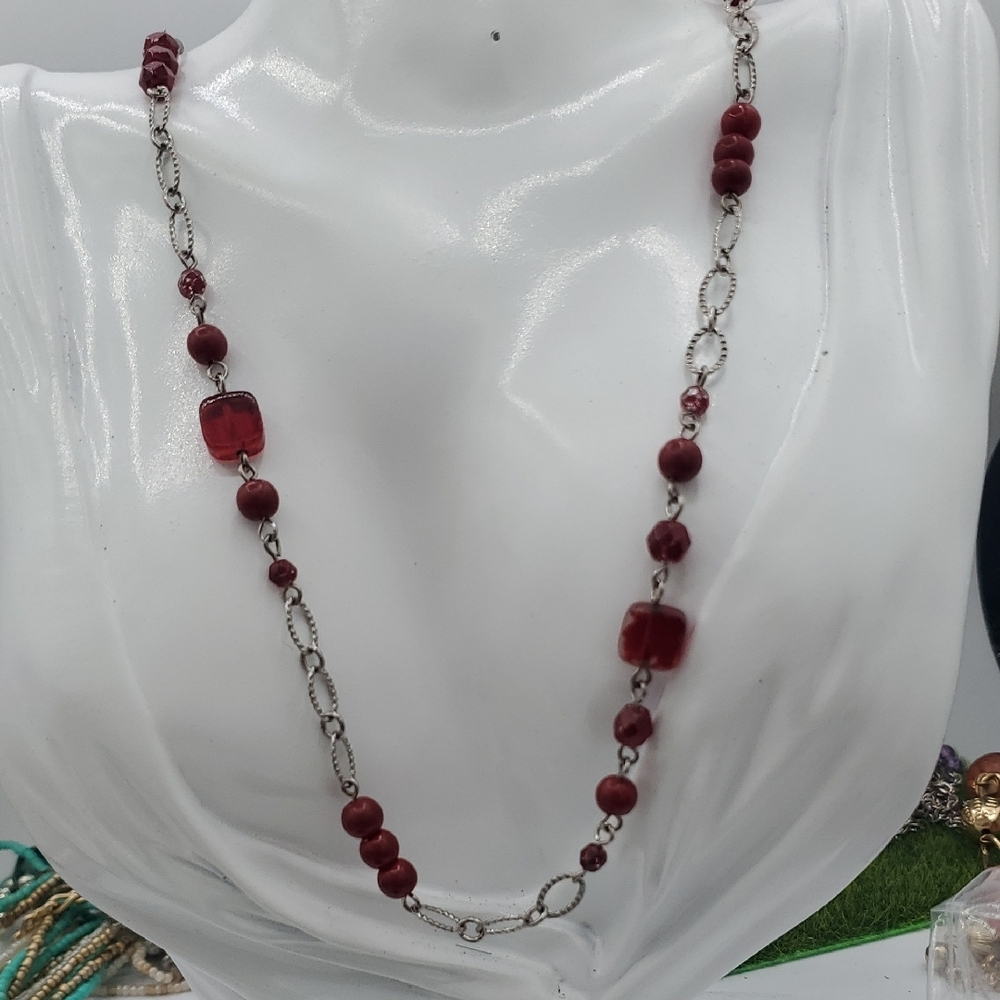 Elegant Red Beaded Necklace 46 Inch N3839